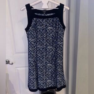 Chaps Navy and White Geometric Midi Dress - szL (P25)